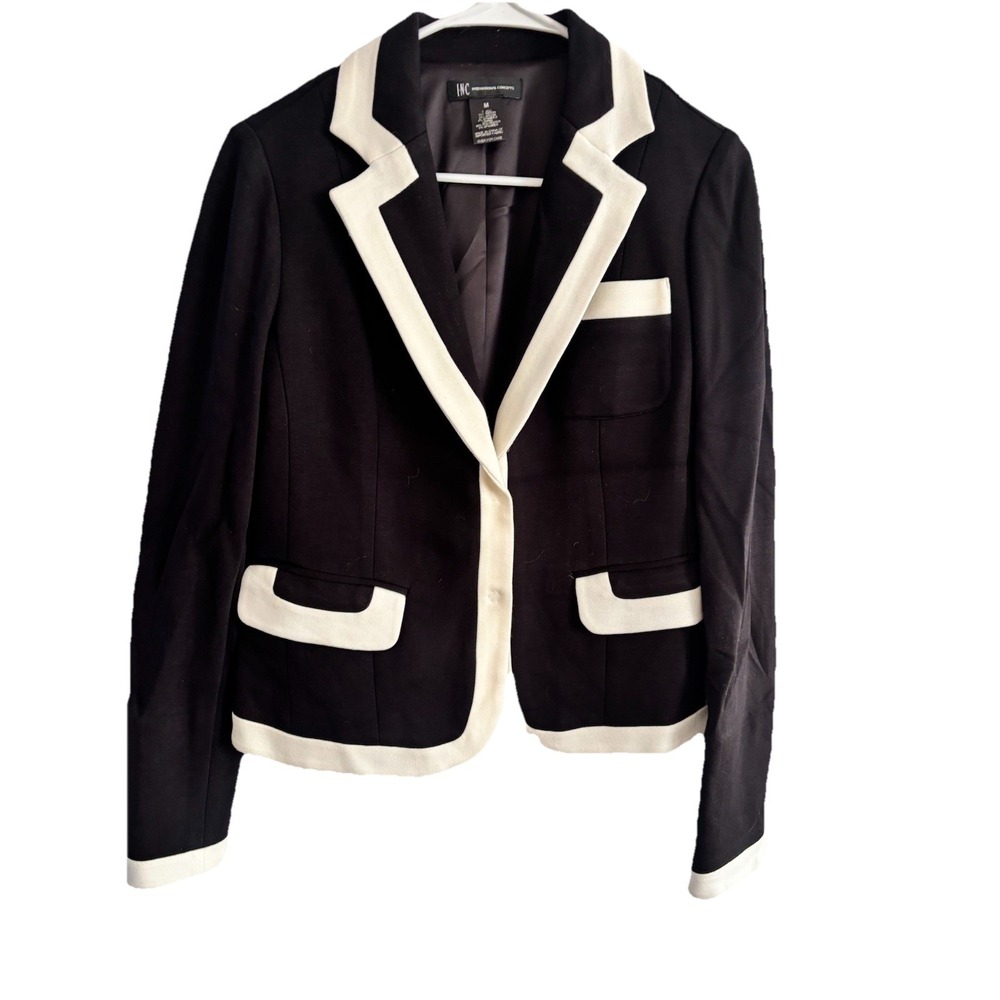 International Concerts‎ INC Women's Med Black Cream Jacket Blazer Classic
